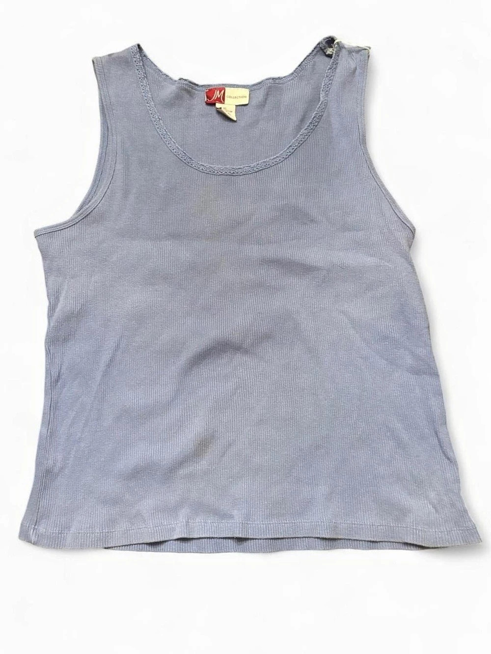 J.M. Collection Ribbed Tank Top in Blue Size XL